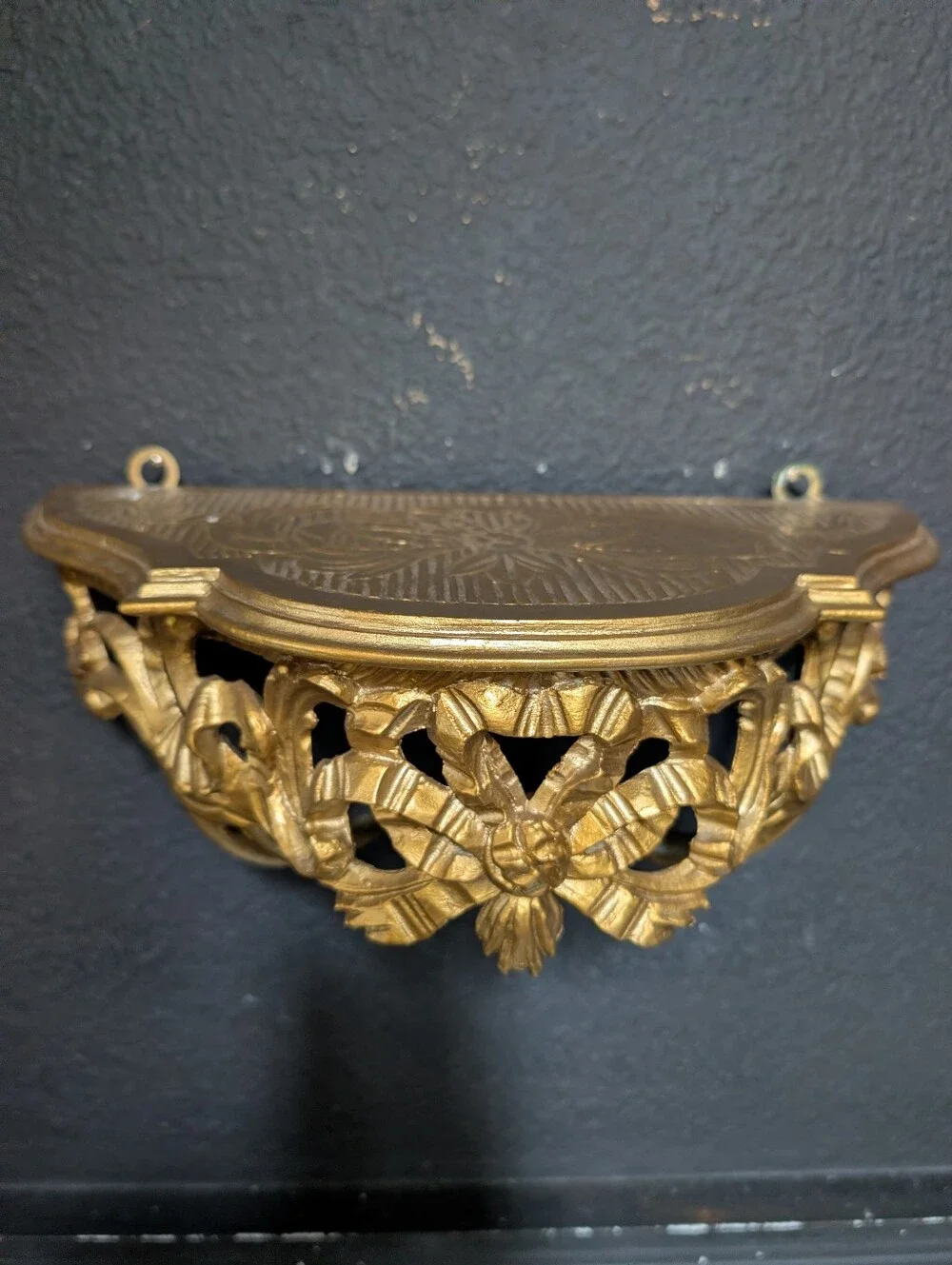 Vintage Italian Gold Hanging Wall Shelf Console Scrolling Acanthus Gold Plastic